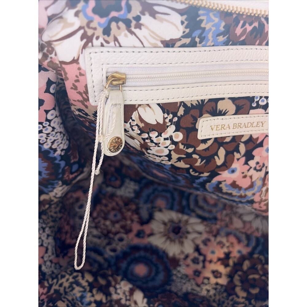 Vera Bradley Leather Quilted Ella Tote Off White 14x19x6 Nice Condition - Picture 15 of 16